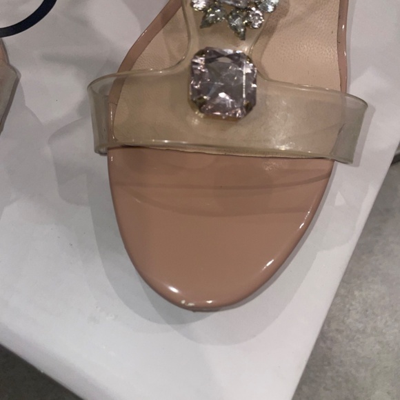 ALDO Montesegale Soft Pink Crystal Clear Strap Open-Toe Pumps Size 8 - Picture 10 of 13